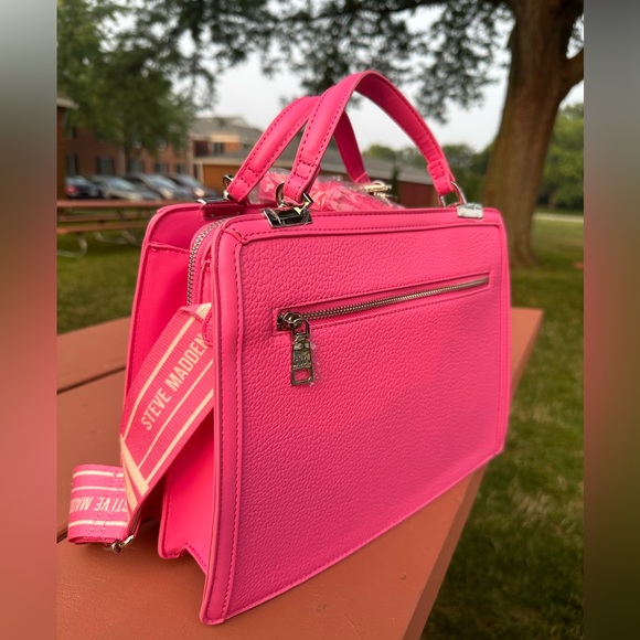 NEW STEVE MADDEN BEVELYN SATCHEL CROSSBODY BAG W AIR POD CASE PINK - Picture 6 of 6